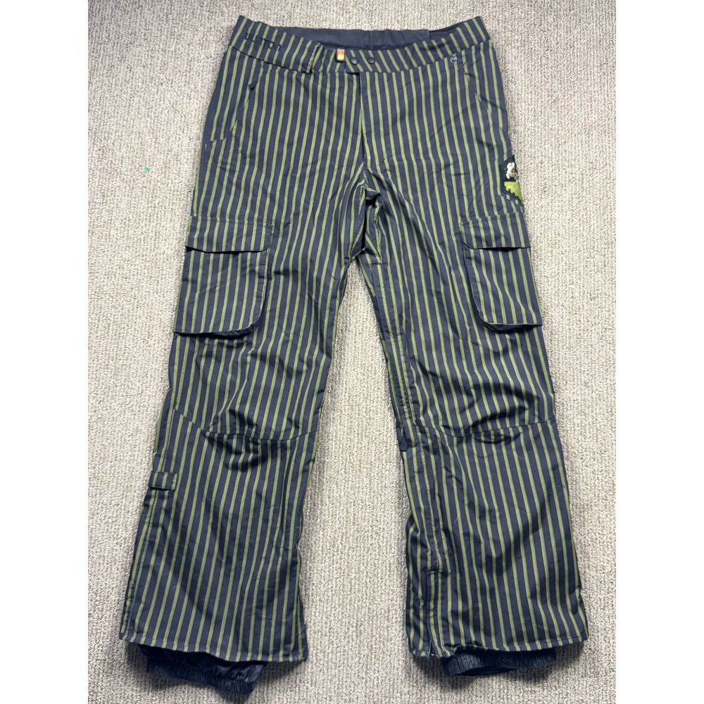 Burton The White Collection Mens Snowboard Cargo Pants XL Black Green Striped